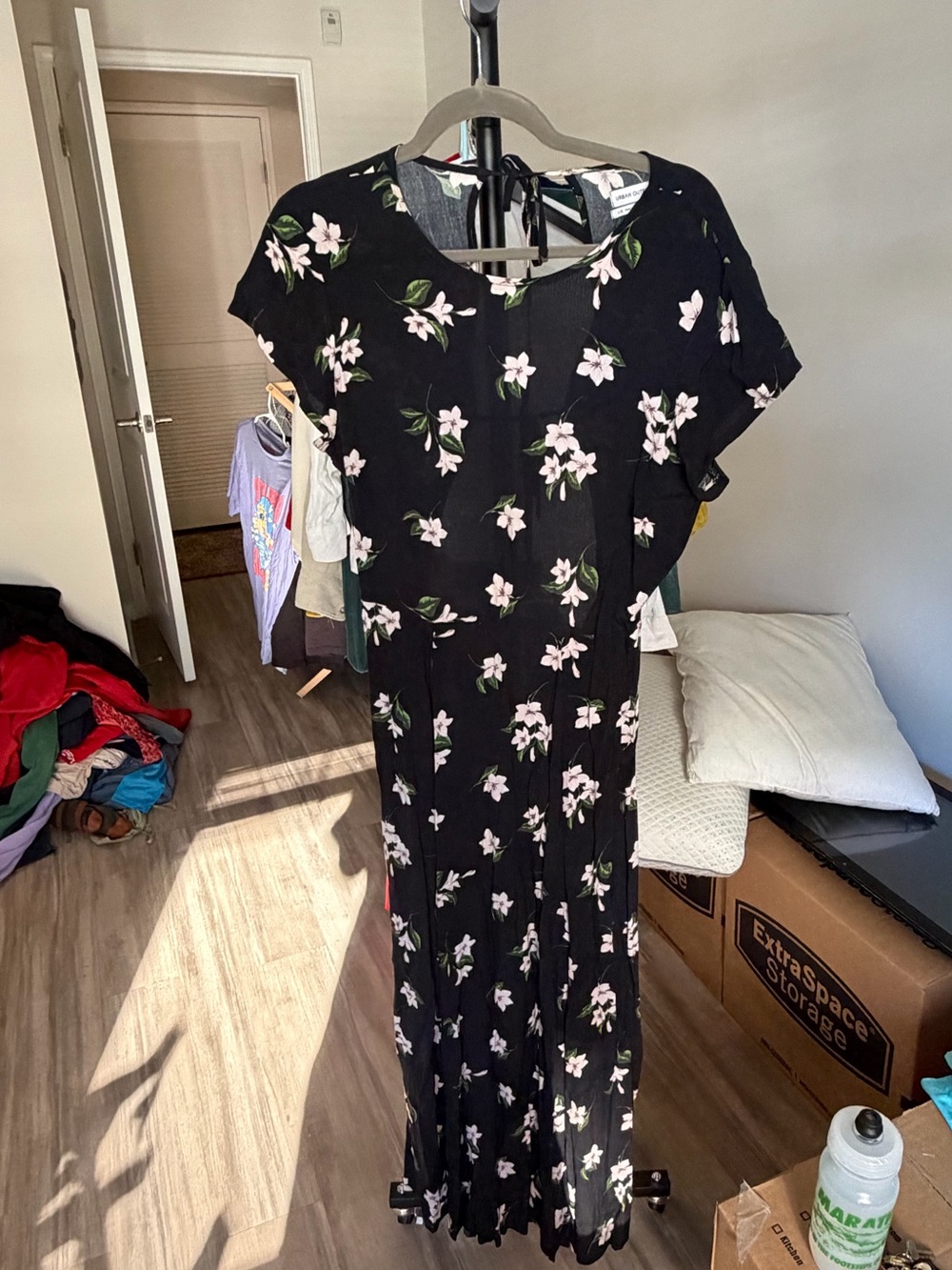 Urban Outfitters Black Maxi Dress with Pink Floral Print